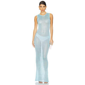 Revolve Superdown alix maxi dress blue Sequin embellished slinky knit fabric XS